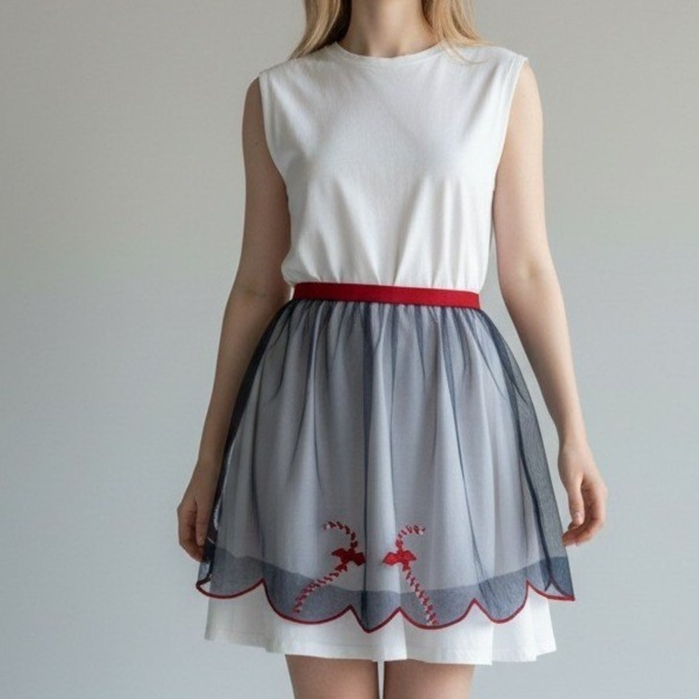 Candy Cane Mesh Overskirt Apron Women OS Black Red Good Festive Christmas